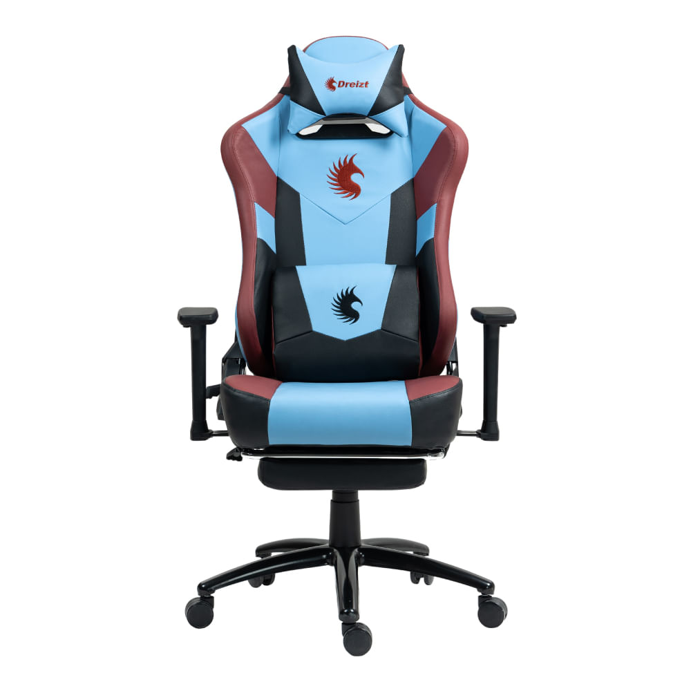 Imagen 2 del producto Silla gamer Dreizt heroes series, reclinable 180°, ergonómica, azul claro y rojo