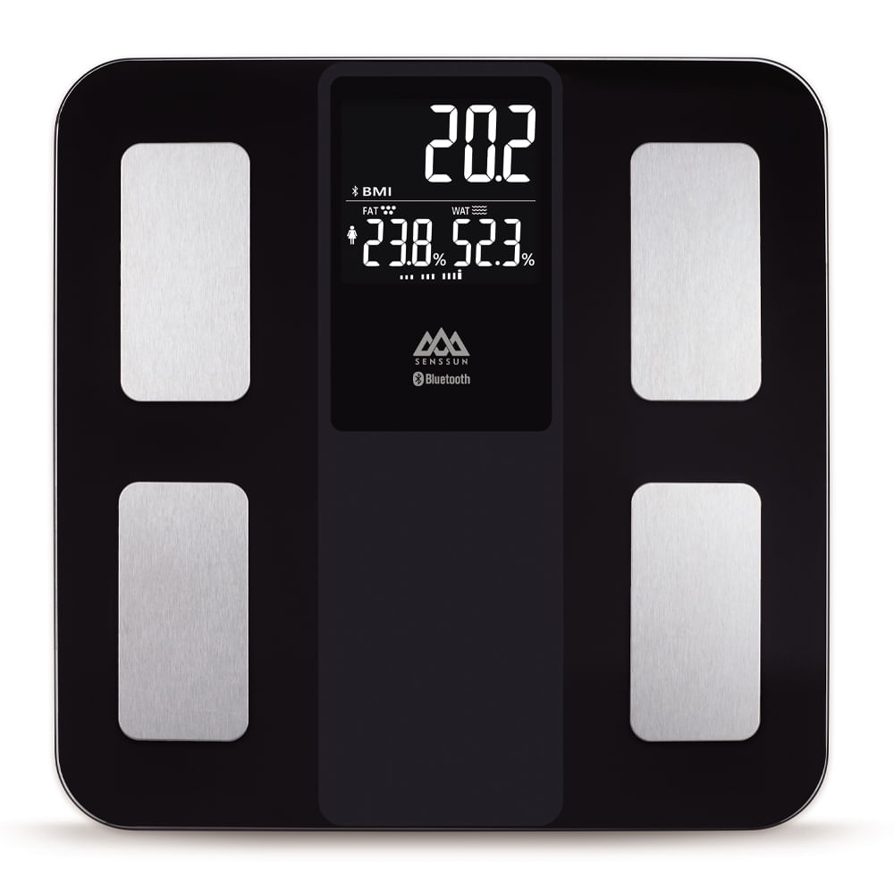 Balanza smart Senssun 4 electrodos, 15 funcionalidades con reporte de salud, negro