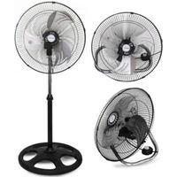 Ventilador de pie pared y mesa, 18"", 57W, 3 velocidades, negro