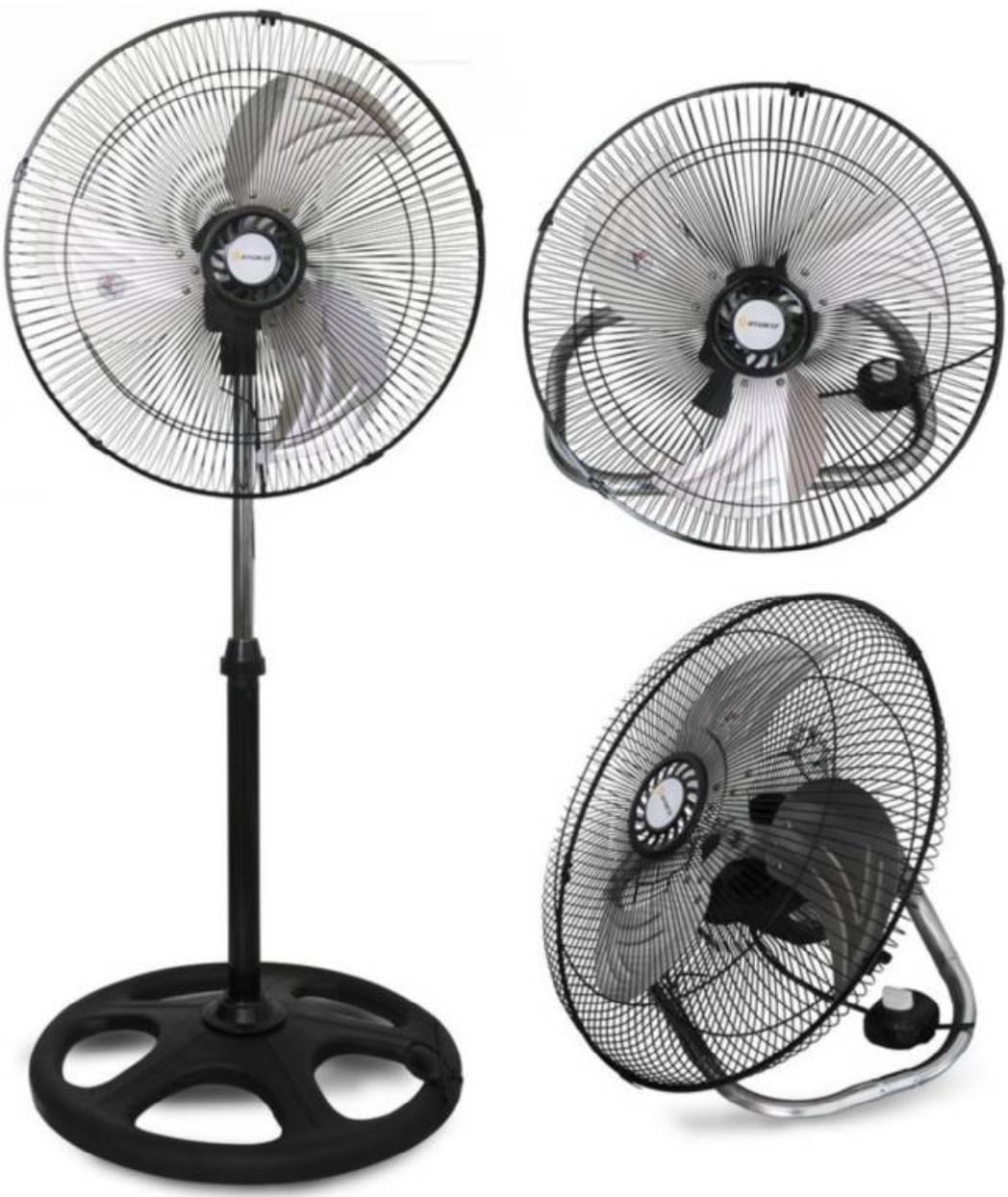 Ventilador de pie pared y mesa, 18", 57W, 3 velocidades, negro
