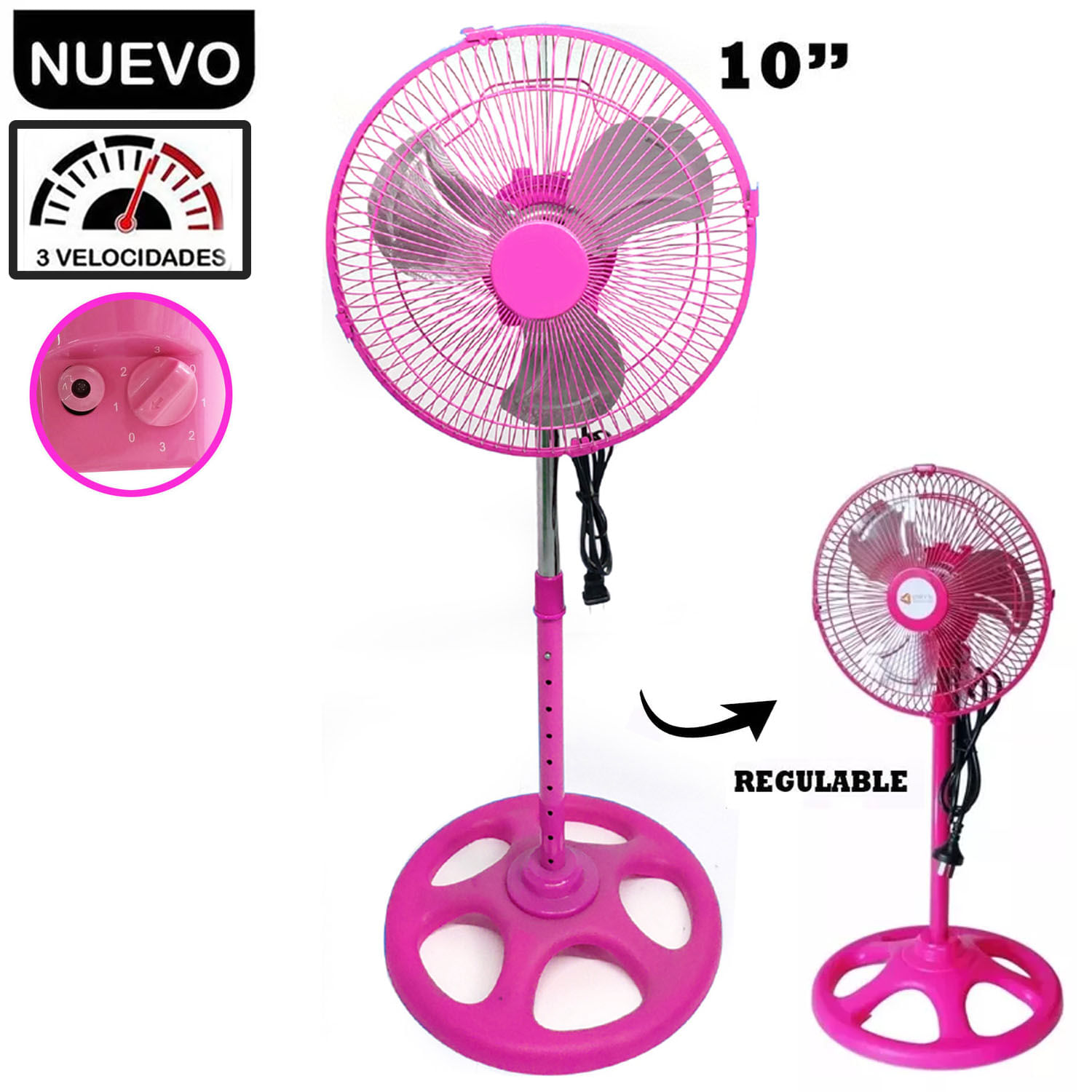 Imagen 2 del producto Ventilador pedestal de 10” 60W, oscilación regulable, 3 velocidades, diseño moderno y ligero, rosado