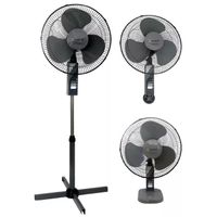 Ventilador de 3 aspas para mesa, pared, pedestal, 45W, 3 velocidades, negro