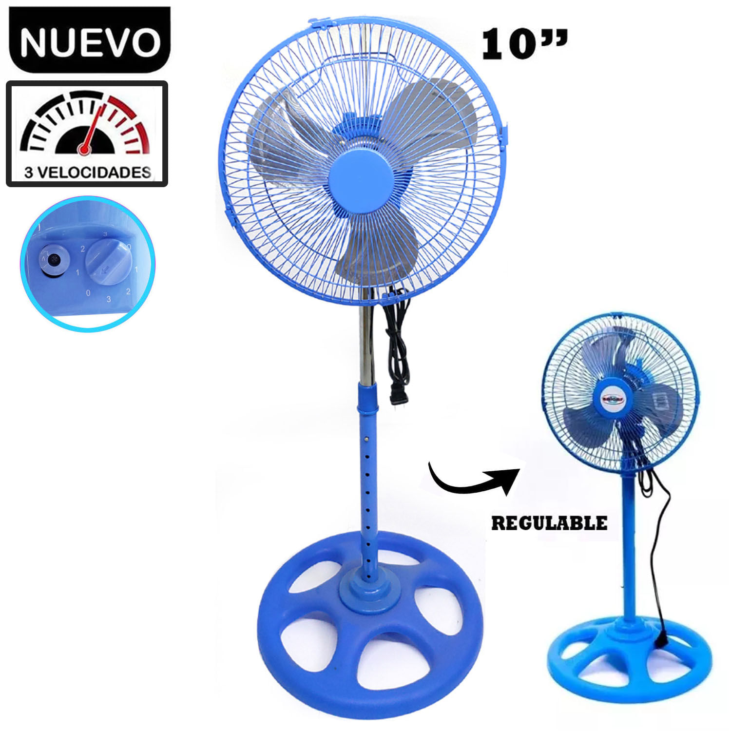 Imagen 2 del producto Ventilador pedestal de 10"", 60w, rejilla de seguridad cromada, celeste