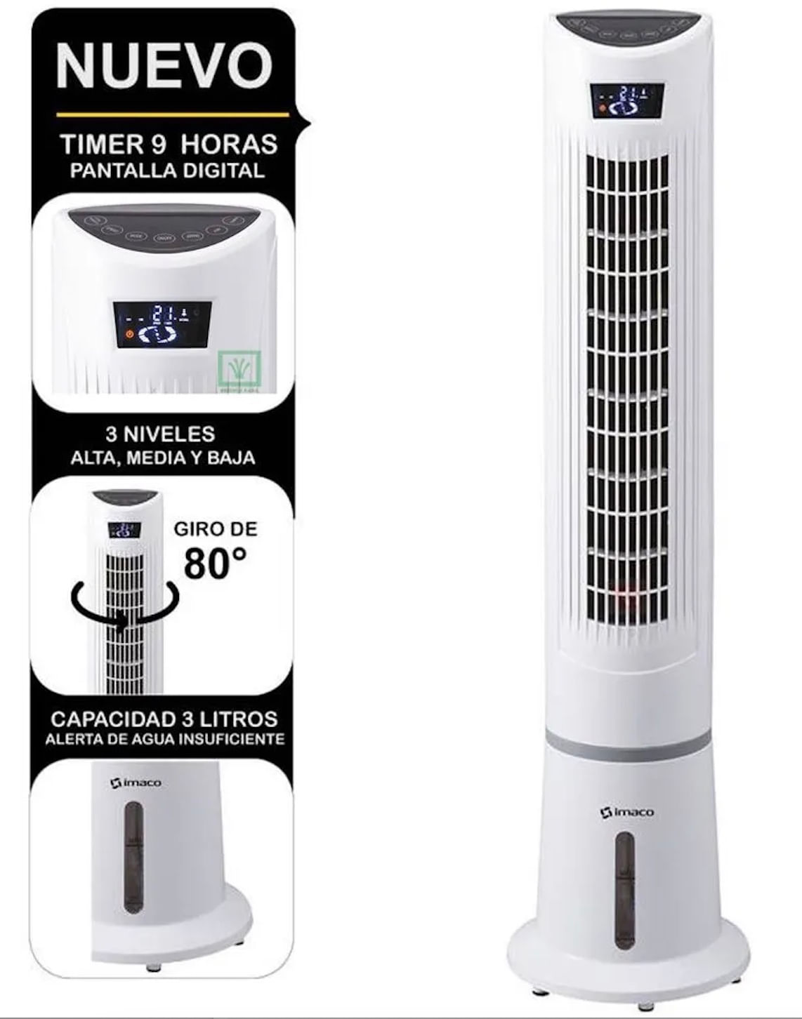Imagen 2 del producto Enfriador de Aire Digital, 3 velocidades, 85W, humidificar el aire de tu hogar, blanco