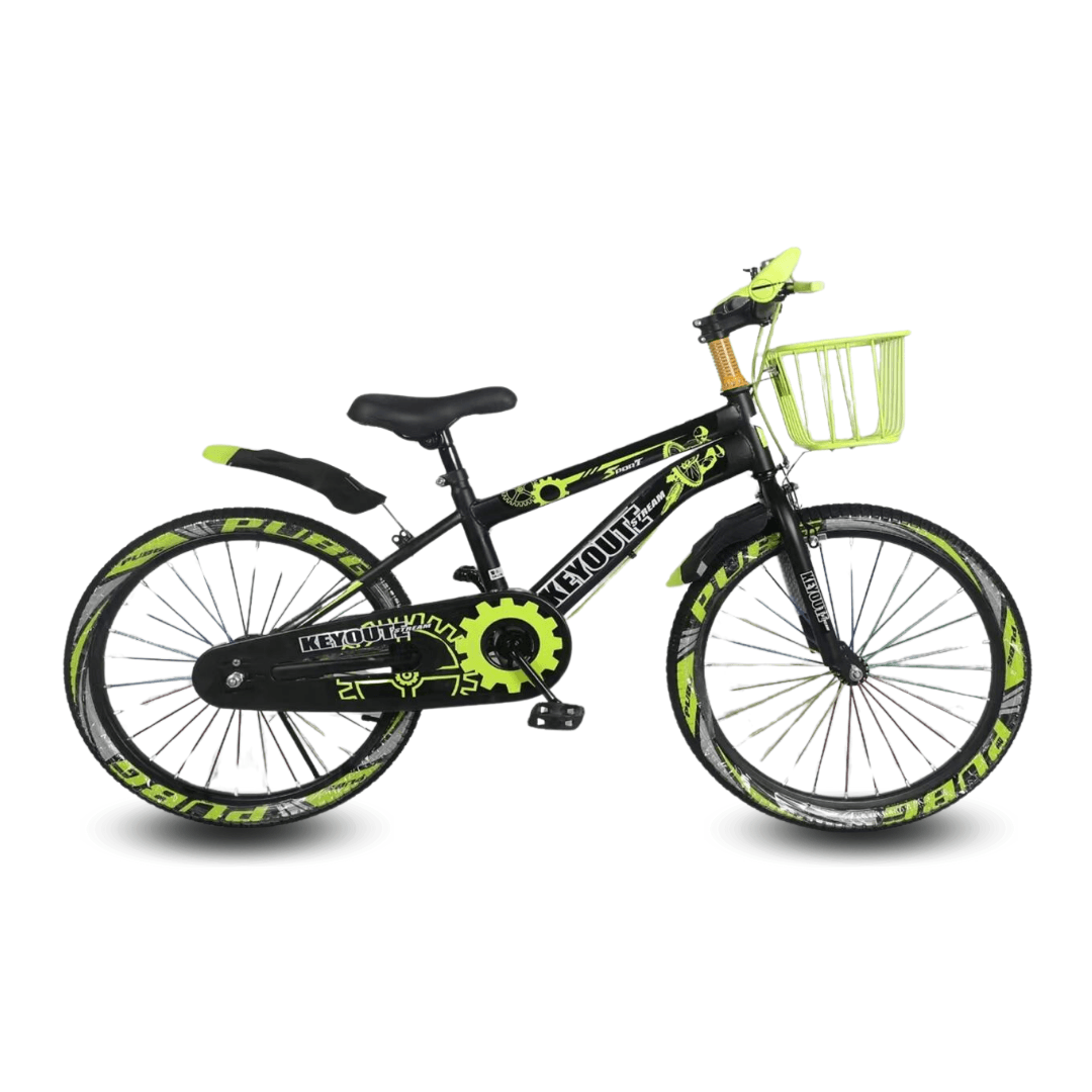 Bicicleta deportiva Ashvin II, aro 20", timón y codo de aluminio reforzado, canasta verde