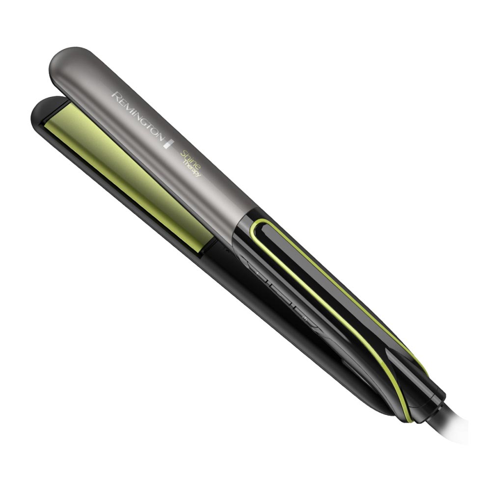 Alisadora Remington Shine Therapy placas cerámica de palta y macadamia, 230°C, cable 1.8 m, negro y verde