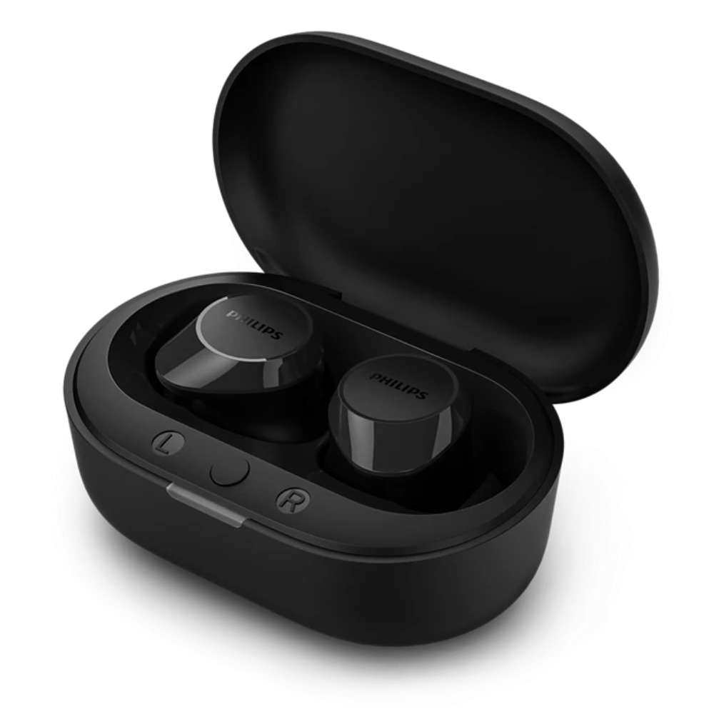 Audífonos inalámbrico Bluetooth Philips TAT1209BK resistente al agua IPX4, duración máx. 18 horas con estuche de carga, negro