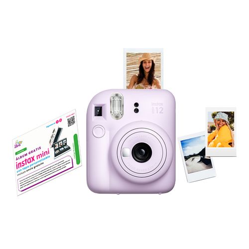 Combo Cámara Fujifilm Instax Mini 12 lente 60mm, lila + Pack 10 + Cupón