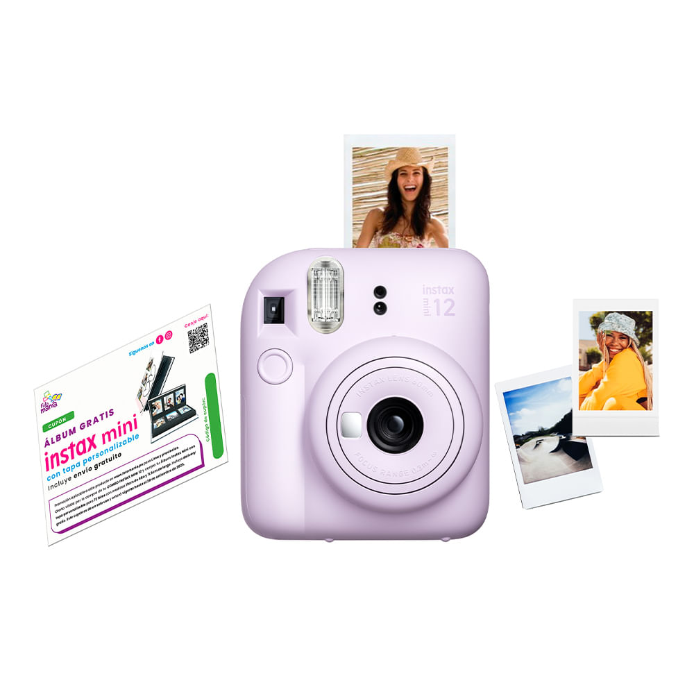 Combo Cámara Fujifilm Instax Mini 12 lente 60mm, lila + Pack 10 + Cupón