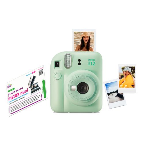 Combo cámara Fujifilm Instax mini 12 lente 60mm de color verde + Pack 10 películas + Cupón de álbum con tapa personalizable