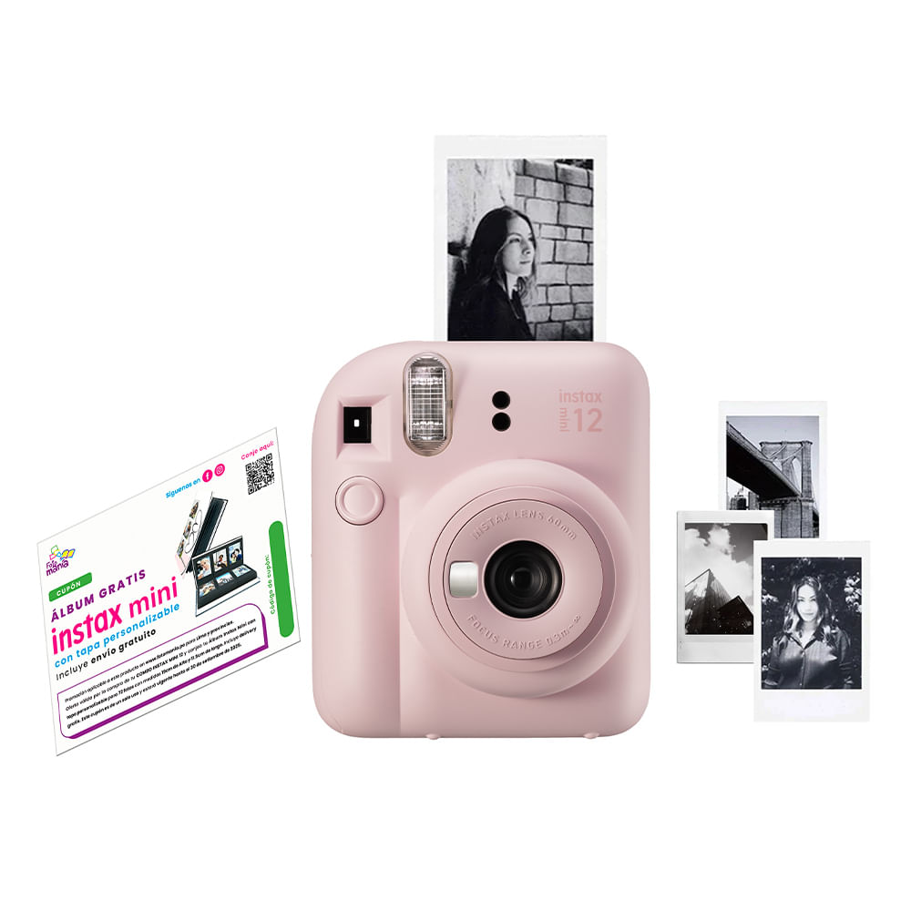 Combo Cámara Fujifilm Instax Mini 12 lente 60mm, rosado + Pack 10 + Cupón