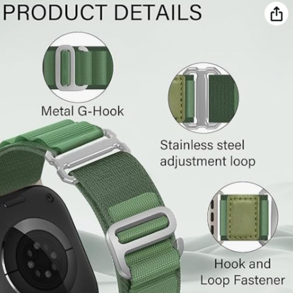 Imagen 2 del producto Correa Urvoi Alpine Loop and Hook nylon, transpirable, para apple watch, 42/44/45/49mm, verde