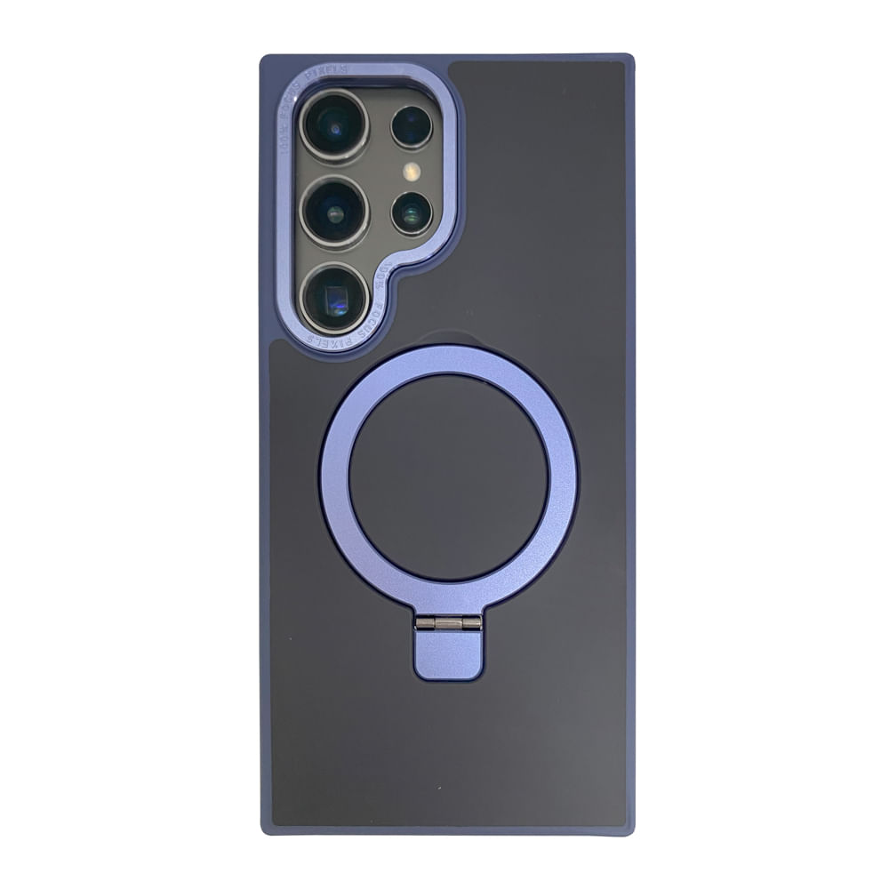 Case para Samsung Galaxy S25 Ultra magnético con soporte, amortiguador de choques, protección de cámaras, azul
