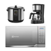 Combo Electrolux: Microondas EMDO25S2GSRUG 900W, 25 litros + Cafetera ECM10 600W, capacidad 15 tazas + Olla arrocera ECC20 630W, 1.8 litros