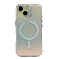 Case para iPhone 13/14 con Magsafe para carga inalámbrica, soporte en la cámara, color tornasolado con borde blanco