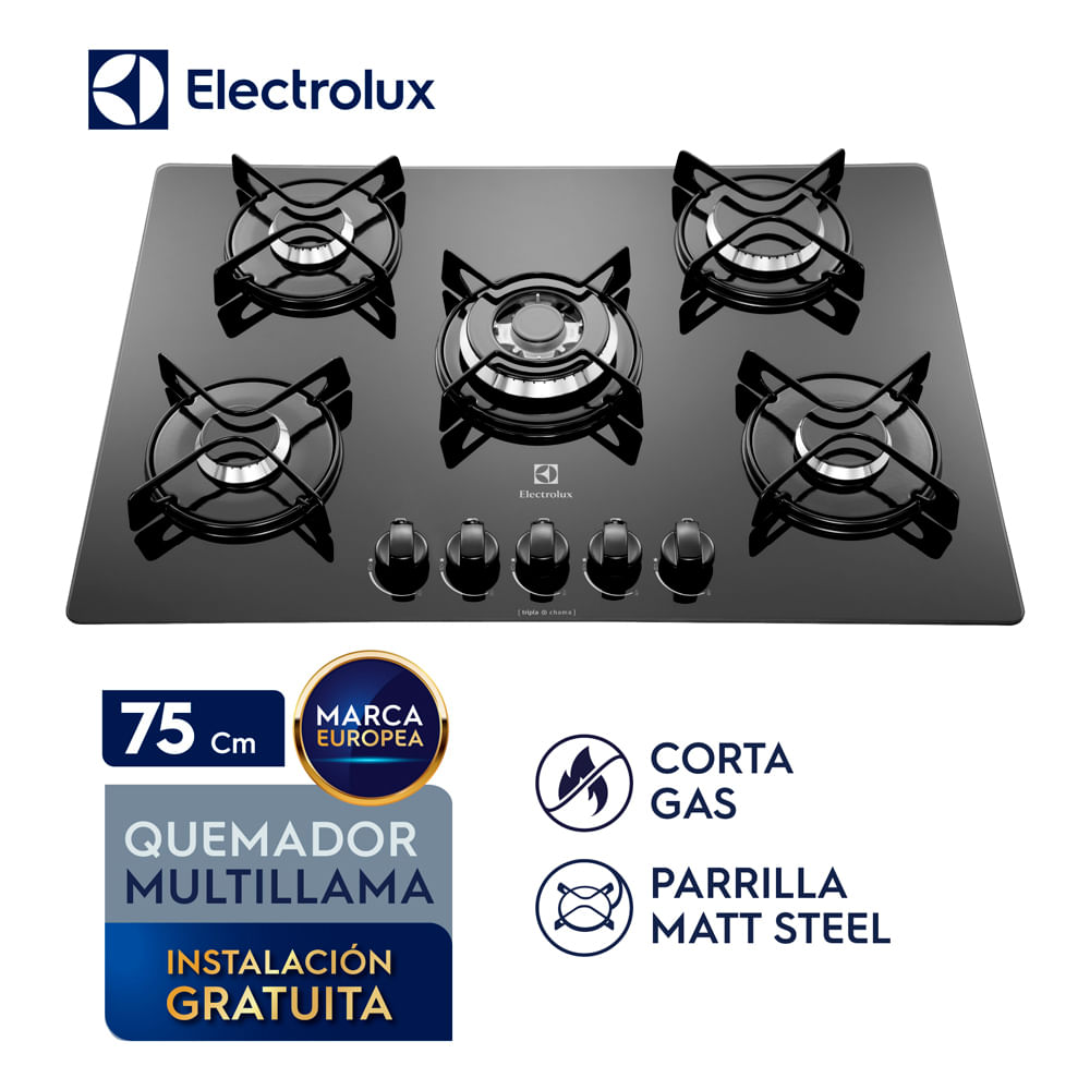 Imagen 2 del producto Cubierta Empotrable Gas 5 Quemadores Electrolux Triple Llama 75Cm VN GC75M - ETGZ30T0EPUB