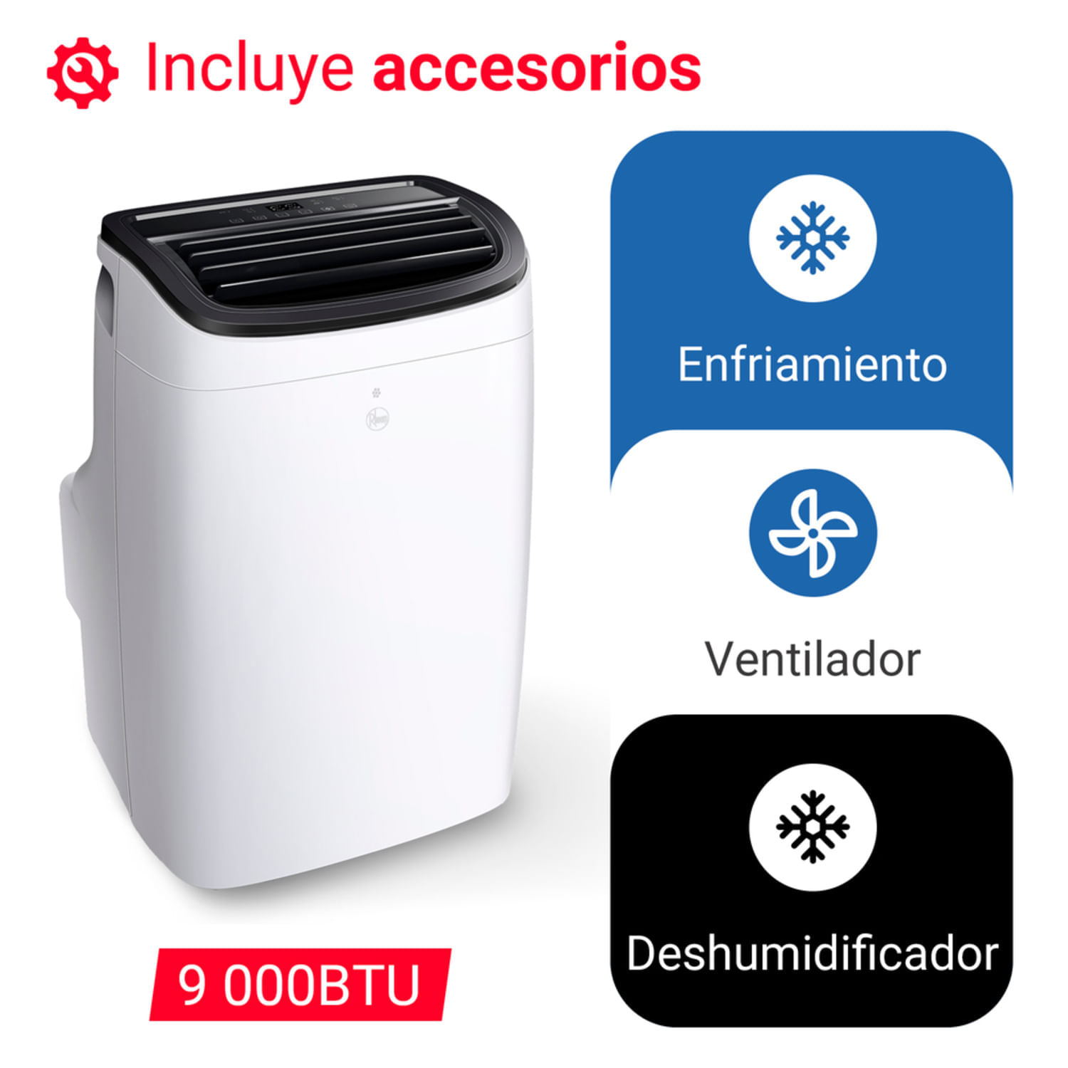 Imagen 2 del producto Aire acondicionado portátil 9k BTU Rheem, panel digital, blanco