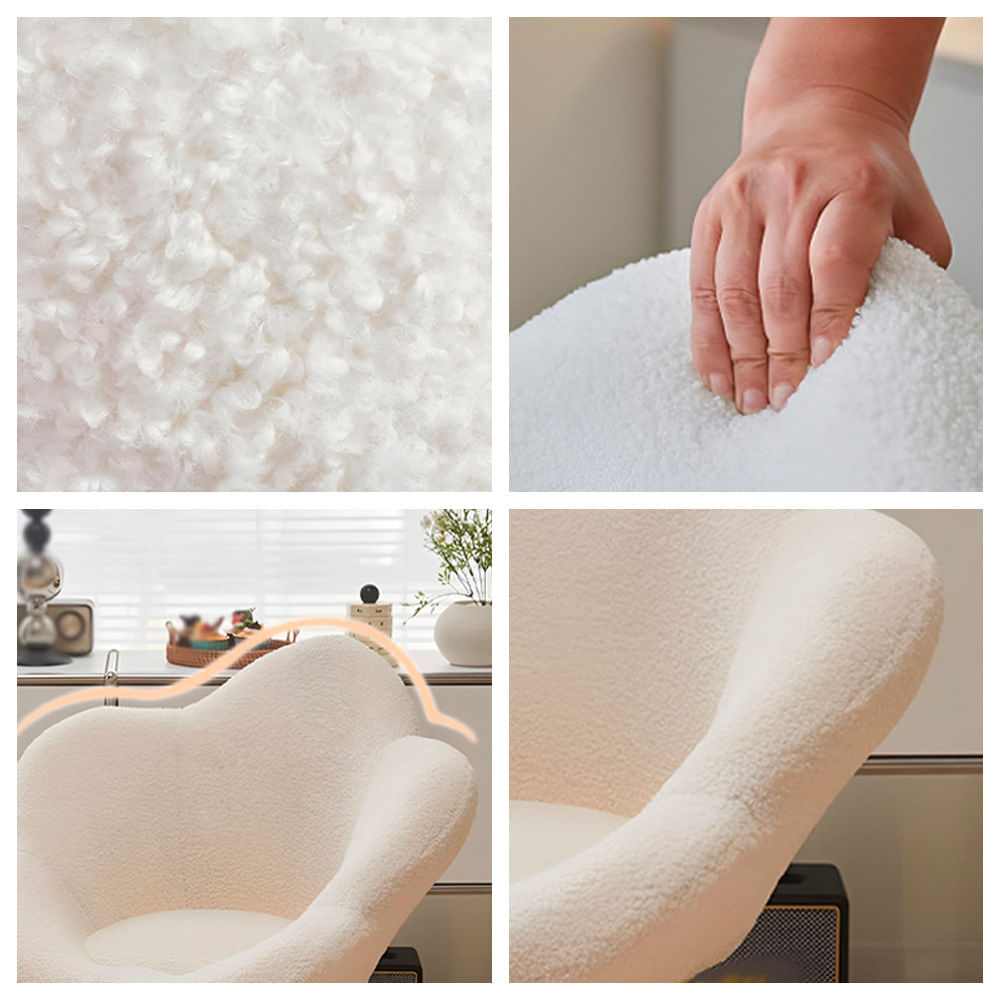 Imagen 2 del producto Silla ergonómica de piel de carnero, giratoria, diseño elegante, soporte 80 kg, ideal oficina, dormitorio y tocador, blanco