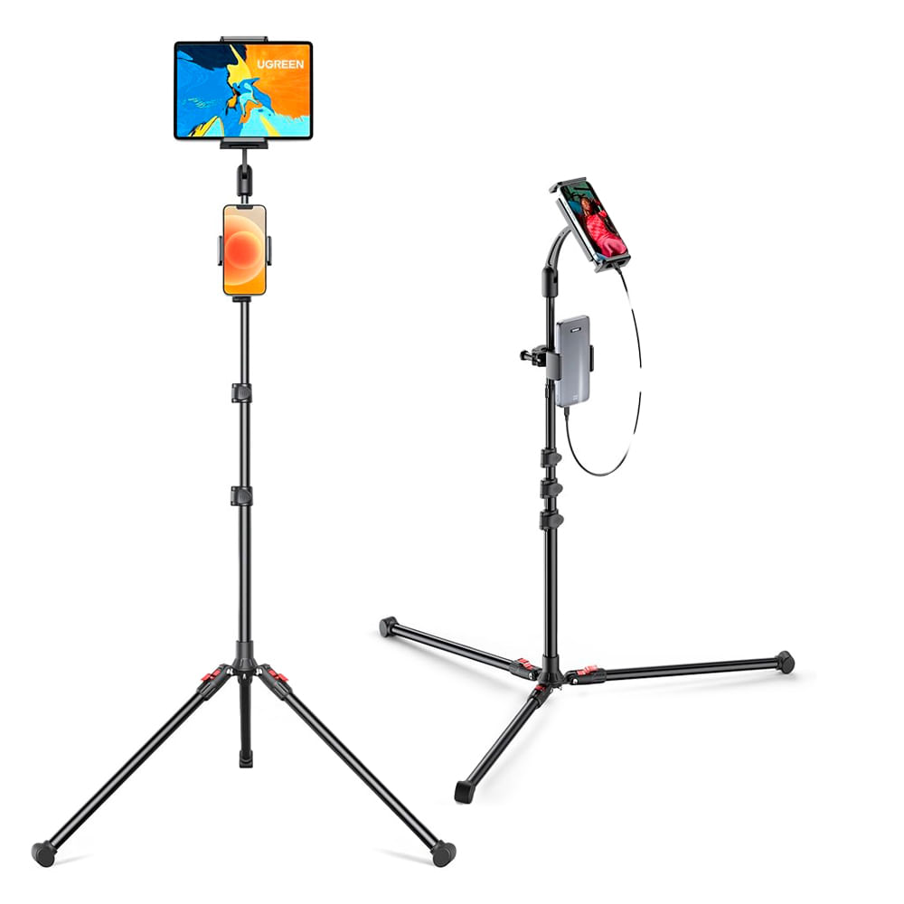 Trípode 2 en 1 ugreen, para tablet y celular, soporte ajustable hasta 1.74 m, negro