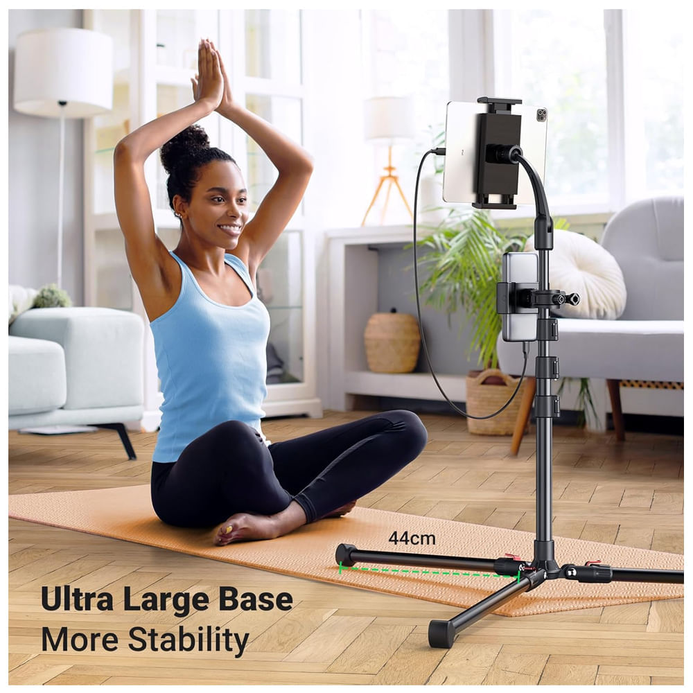 Imagen 2 del producto Trípode 2 en 1 ugreen, para tablet y celular, soporte ajustable hasta 1.74 m, negro