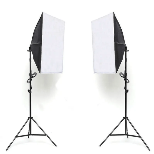 Kit de iluminación profesional con softboxes 50x70 cm, 4 bombillas 135W, trípodes ajustables y bolsa de transporte