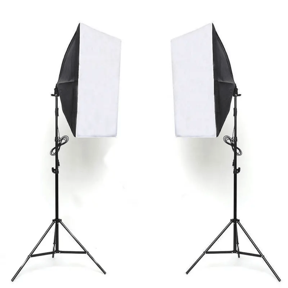 Kit de iluminación profesional con softboxes 50x70 cm, 4 bombillas 135W, trípodes ajustables y bolsa de transporte