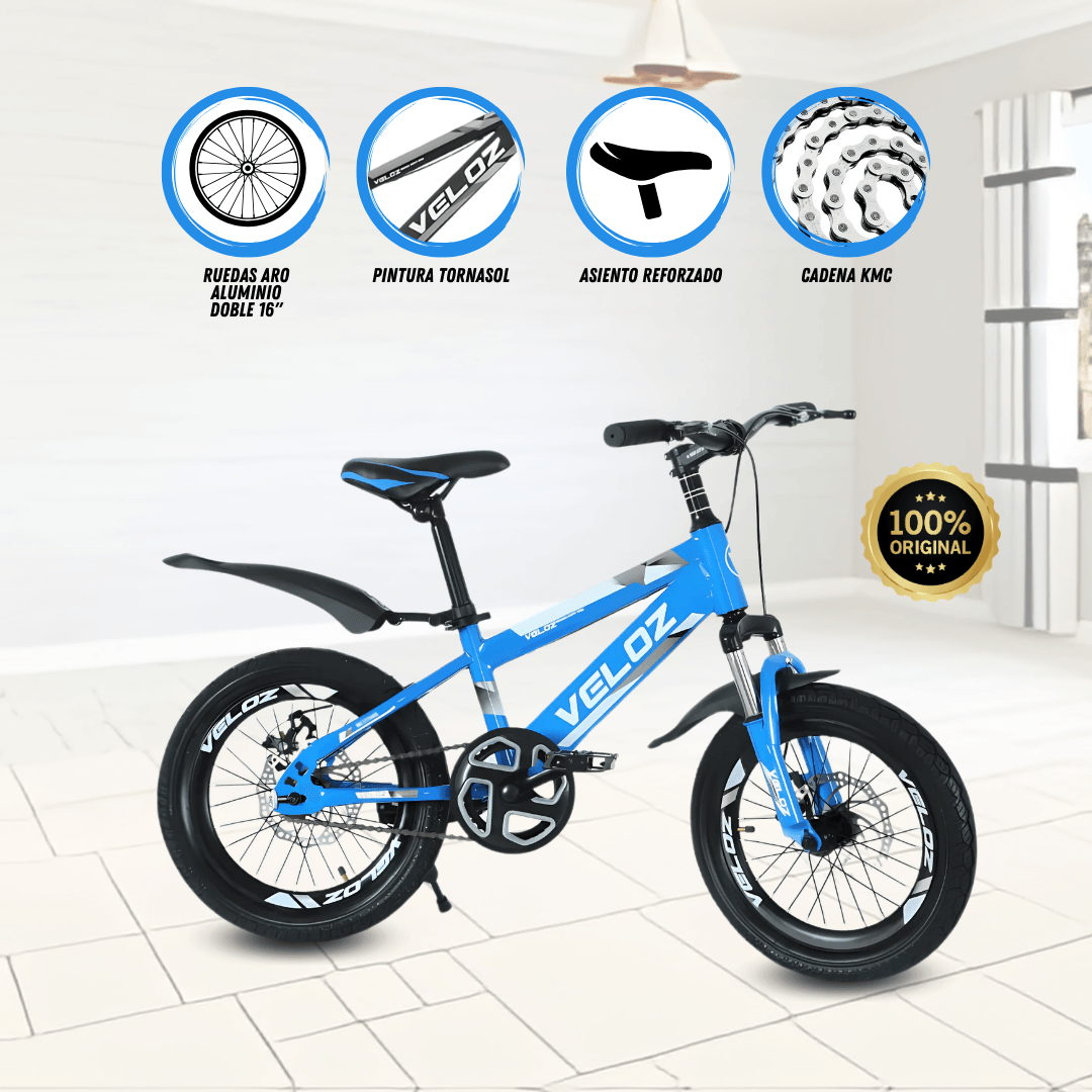Imagen 2 del producto Bicicleta para niño Veloz Palmeira Smol aro 16"", ruedas auxiliares, frenos de disco, diseño moderno, azul claro