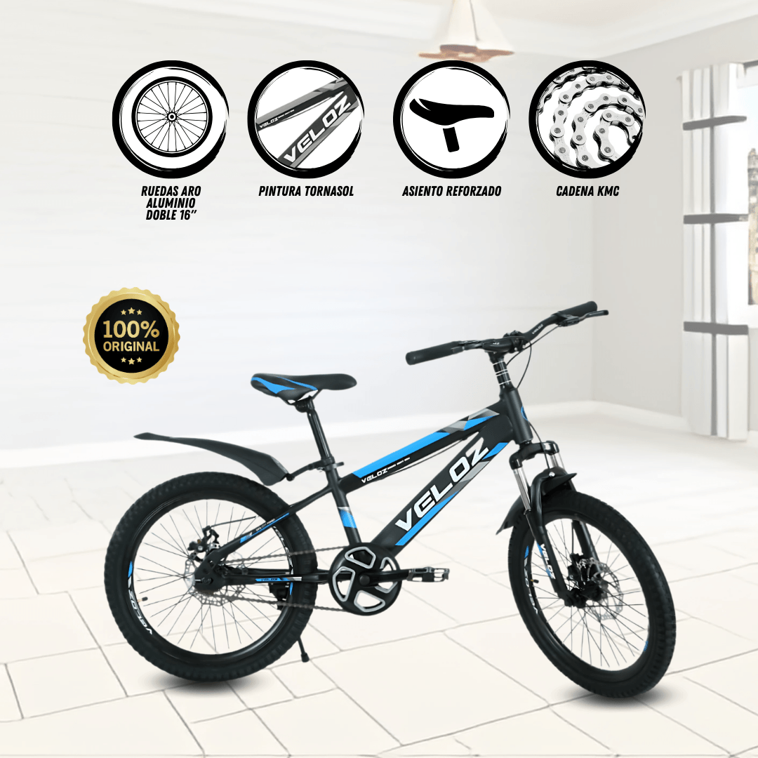 Imagen 2 del producto Bicicleta para niño Veloz Palmeira Smol aro 16"", ruedas auxiliares, frenos de disco, diseño moderno, azul