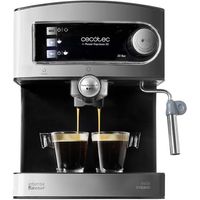 Cafetera express Cecotec Power Espresso 850w, 20 bares, 1.5 litros, vaporizador, calienta tazas, plateado