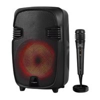 Parlante de torre bluetooth Eversound LED multicolor, batería recargable, radio FM, USB, micro SD, entrada para micrófono, negro