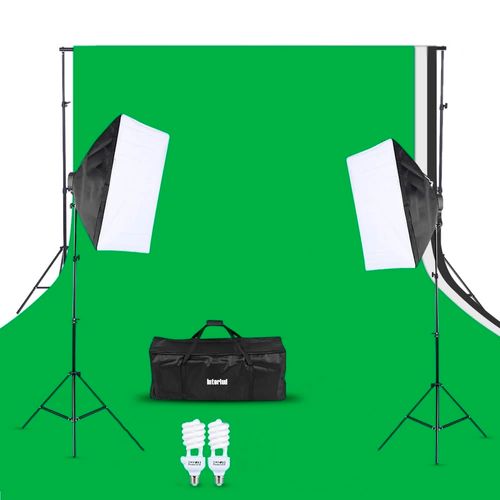 Kit profesional Interlud de fotografía y video fondo verde + parantes + softbox iluminación + maletín FYI260012, negro