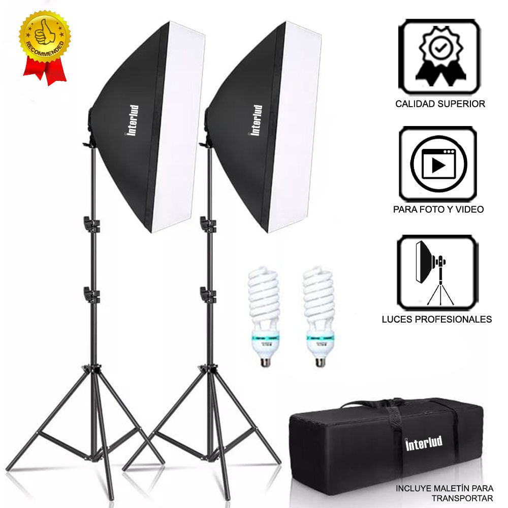 Imagen 2 del producto Kit profesional Interlud de fotografía y video fondo verde + parantes + softbox iluminación + maletín FYI260012, negro