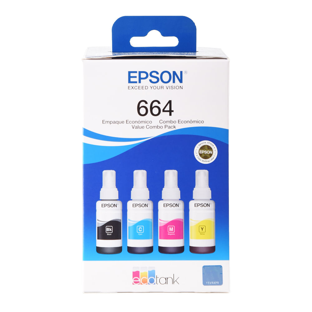 Pack de 4 botellas de tinta Epson T664 Bcmy hasta 4000 páginas en negro y 6500 a color