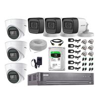 Kit de seguridad Hikvision 6 cámaras, 5MP, audio incorporado completo, P2p + disco duro 1tb, blanco