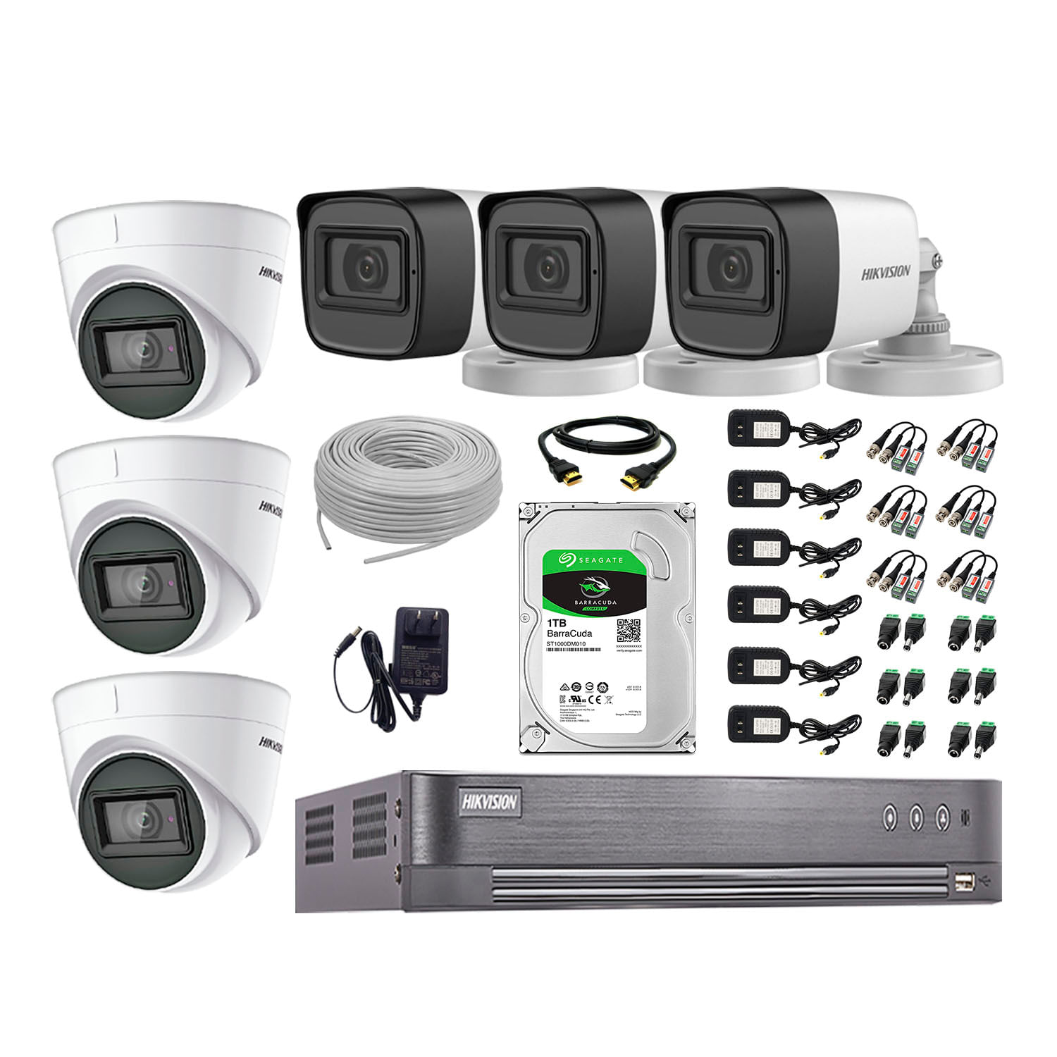 Kit de seguridad Hikvision 6 cámaras, 5MP, audio incorporado completo, P2p + disco duro 1tb, blanco