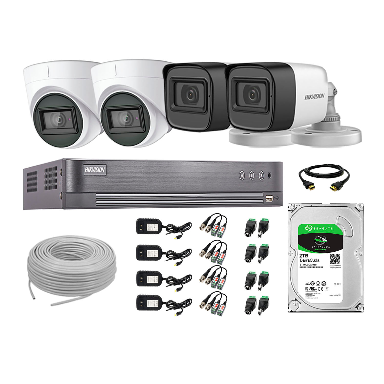 Kit 4 Cámaras Seguridad Audio Incorporado Hikvision 5Mp Completo P2P + Disco Duro 2Tb