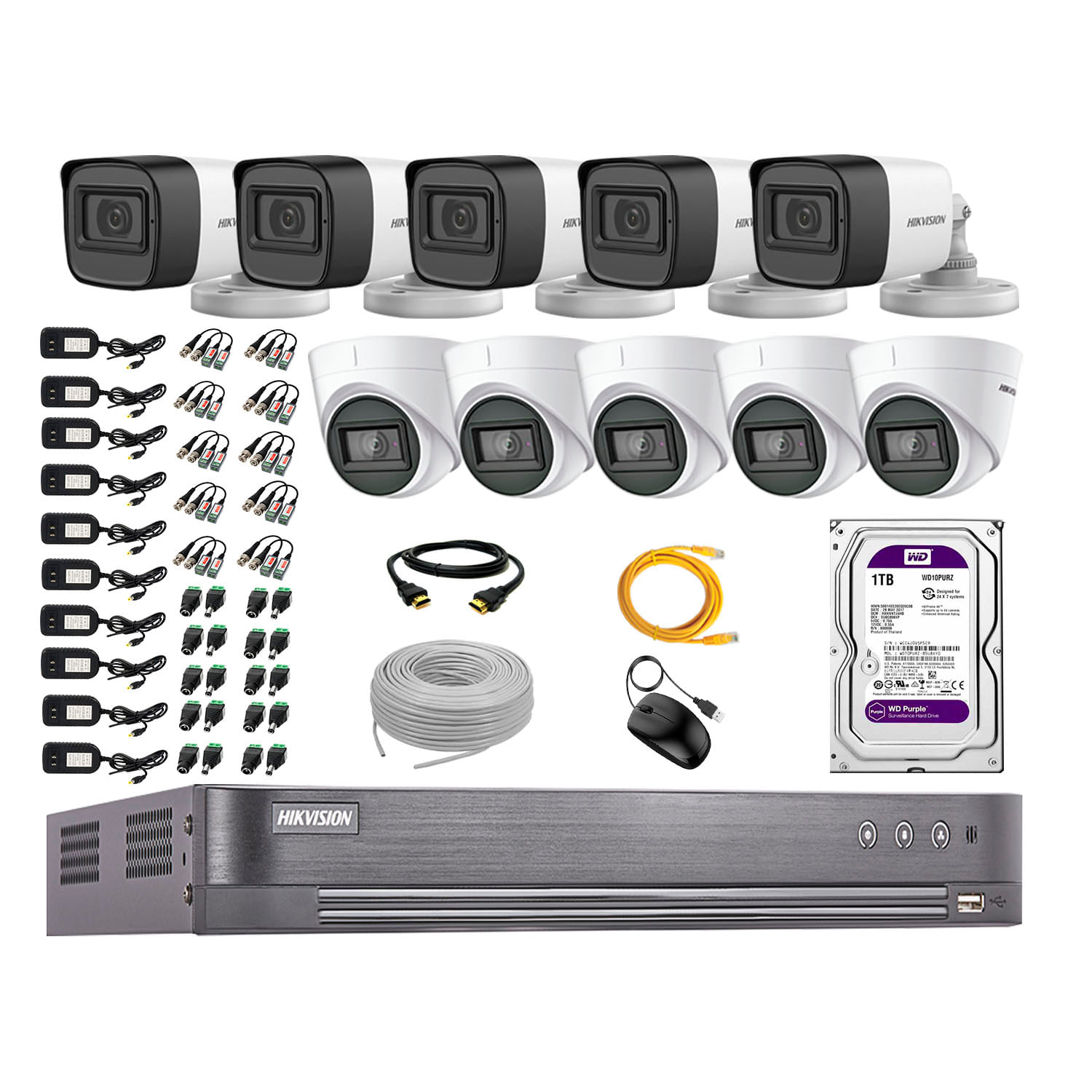 Kit 10 Cámaras Seguridad Audio Incorporado Hikvision 5mp Completo P2p + Disco Duro 1tb