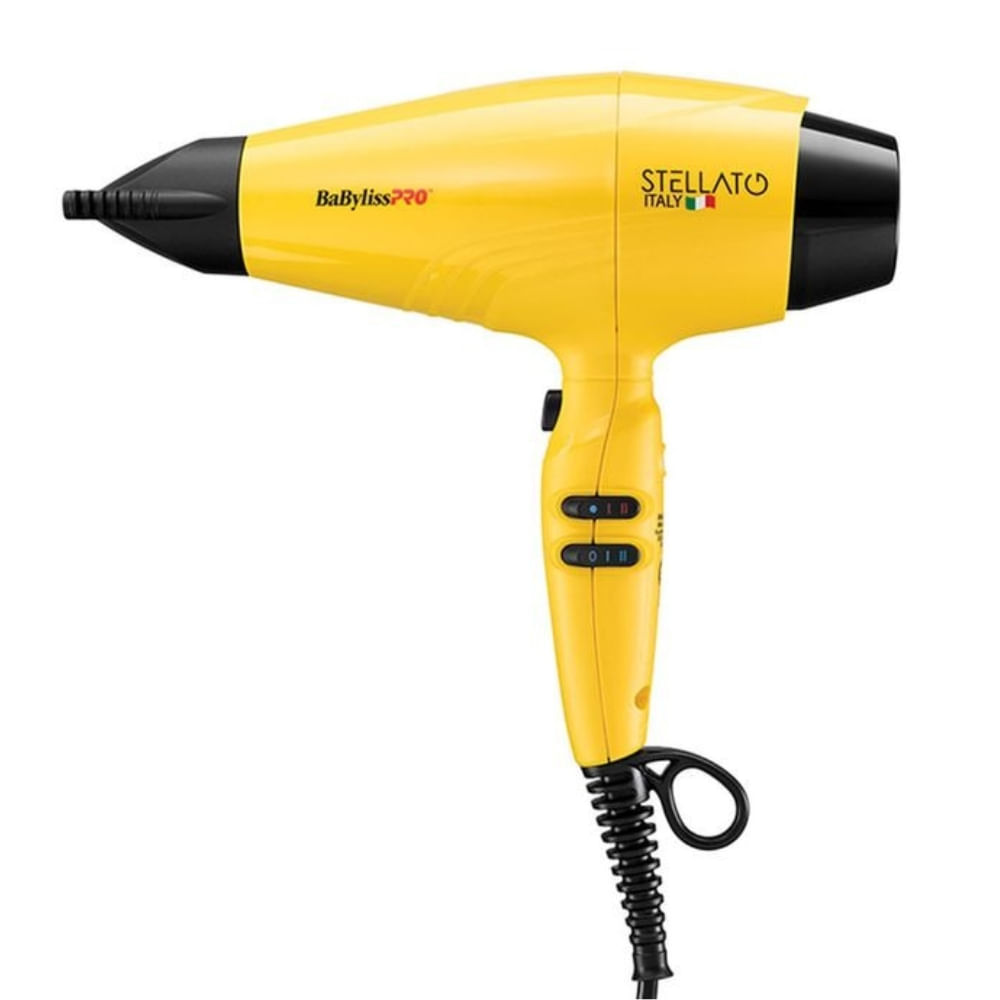 Secadora BaBylissPRO Stellato, 2400W, motor digital, botón turbo, aire frío, amarillo