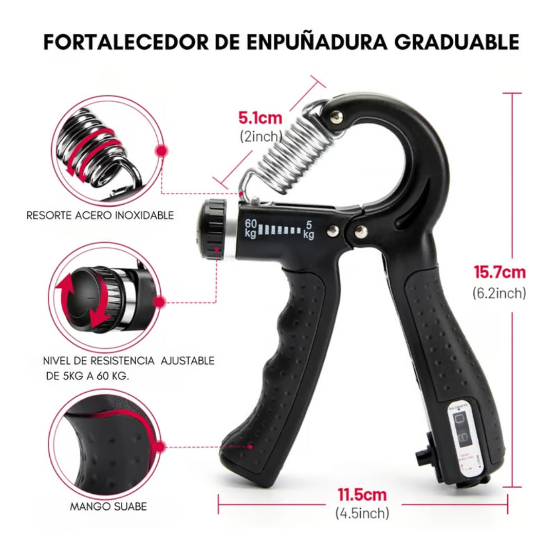 Imagen 2 del producto Set Hand Grip Completo, agarres ajustables para fortalecer manos y antebrazos, negro