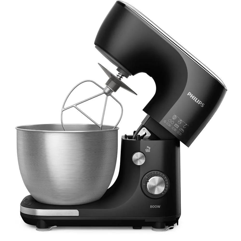 Batidora planetaria Philips HR7922 800W, 12 velocidades, tazón de 5 litros, movimiento planetario, negro