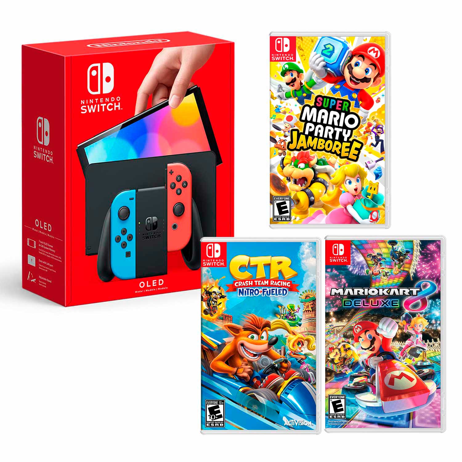 Imagen 1 del producto Consola Nintendo Switch Modelo Oled Neon + Mario Party Jamboree+ Mario Kart 8 + Ctr