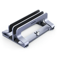 Soporte vertical para laptop, aluminio, ajustable, antideslizante, gris