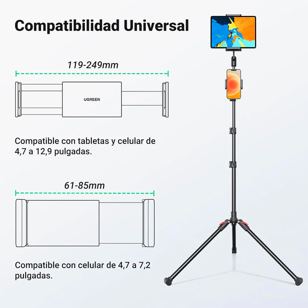 Imagen 2 del producto Soporte tripode dual 2 en 1, Ugreen, tablet, iPad, Smartphones, negro