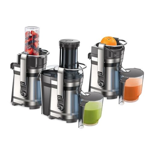 Extractor de jugo 3 en 1 OSTER FPSTJE318C 1000w, 1.25 litros, 2 velocidades, plateado