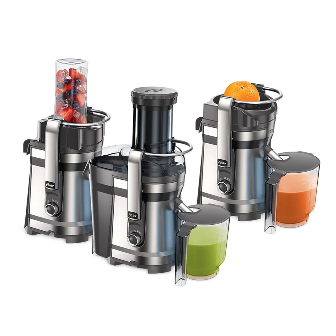 Extractor de jugo 3 en 1 OSTER FPSTJE318C 1000w, 1.25 litros, 2 velocidades, plateado