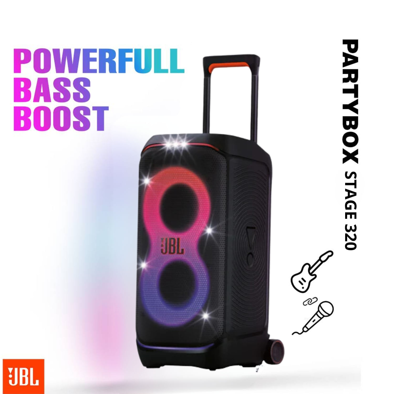 Imagen 2 del producto Parlante bluetooth JBL PartyBox Stage 320 potencia 240W, resistente al agua IPX4