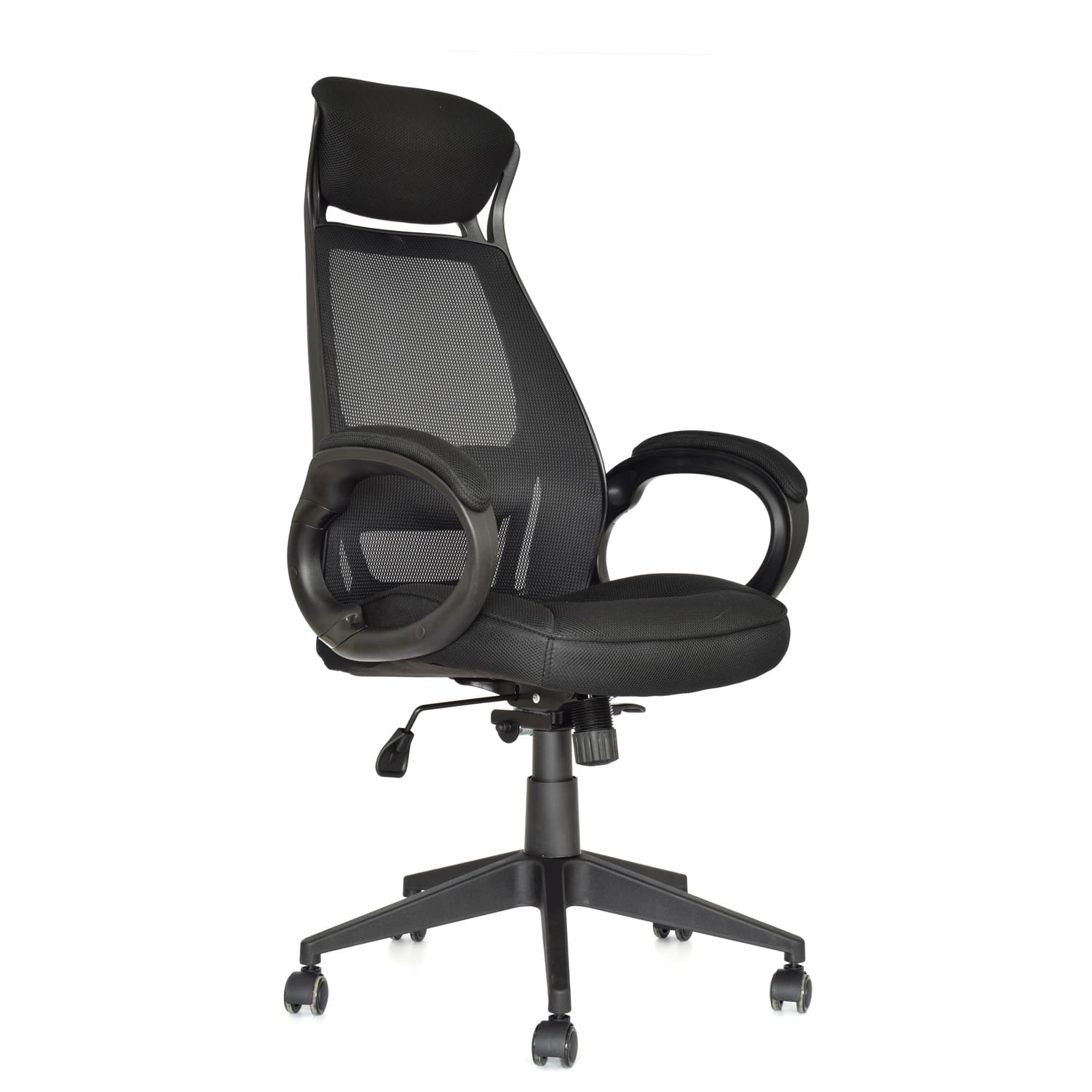Silla de oficina Dayton Presidente, malla transpirable, cabecera acolchada, base de nylon, negro