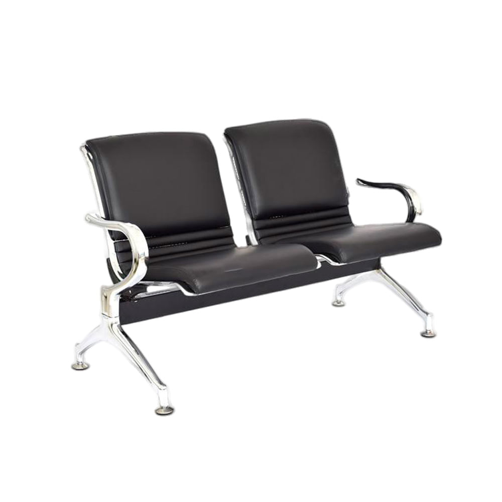Butaca de espera doble, estructura cromada, tapizado en cuerina acolchada, negro