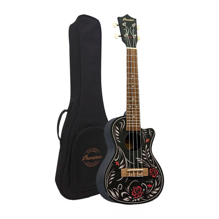 Ukelele concierto Flower y Roll, cuerdas de nylon, negro