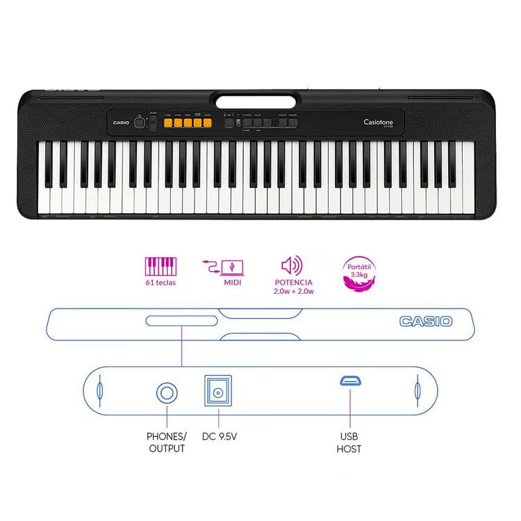Imagen 2 del producto Teclado Casio CT-S100, pack portátil, 61 teclas, negro
